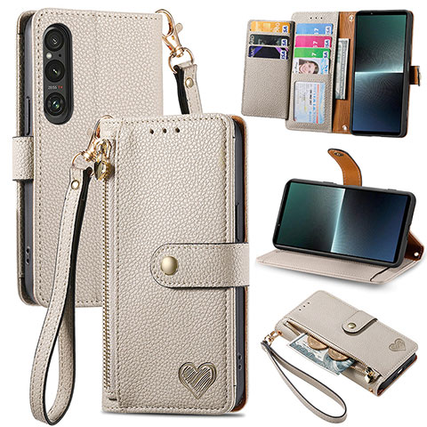 Funda de Cuero Cartera con Soporte Carcasa S15D para Sony Xperia 1 V Gris