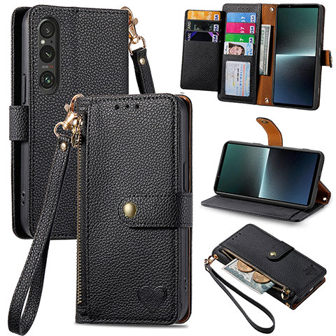 Funda de Cuero Cartera con Soporte Carcasa S15D para Sony Xperia 1 V Negro