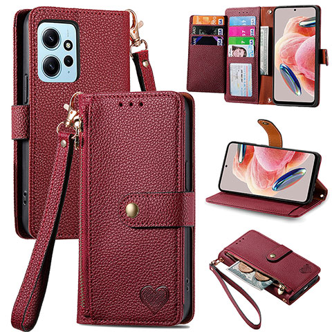 Funda de Cuero Cartera con Soporte Carcasa S15D para Xiaomi Redmi Note 12 4G Rojo