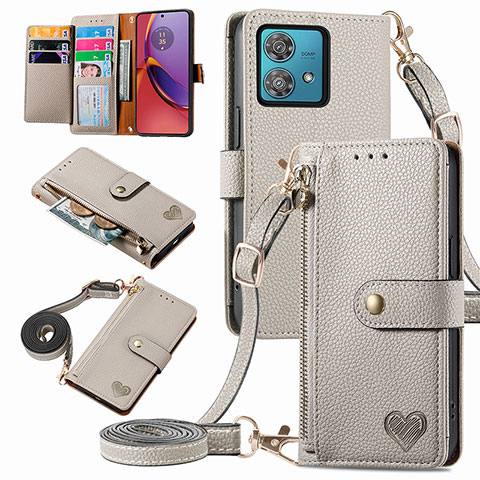 Funda de Cuero Cartera con Soporte Carcasa S16D para Motorola Moto G84 5G Gris