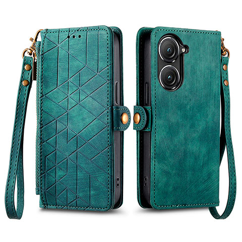 Funda de Cuero Cartera con Soporte Carcasa S17D para Asus Zenfone 9 Verde