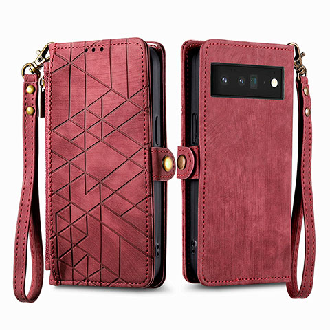 Funda de Cuero Cartera con Soporte Carcasa S17D para Google Pixel 6 Pro 5G Rojo