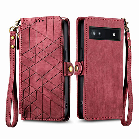 Funda de Cuero Cartera con Soporte Carcasa S17D para Google Pixel 6a 5G Rojo