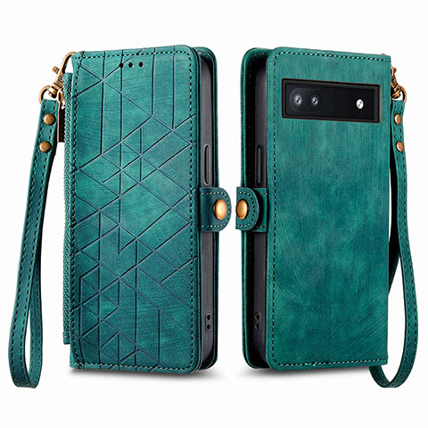 Funda de Cuero Cartera con Soporte Carcasa S17D para Google Pixel 6a 5G Verde