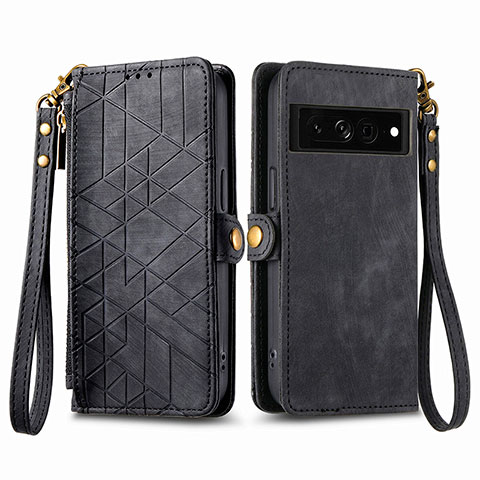 Funda de Cuero Cartera con Soporte Carcasa S17D para Google Pixel 7 Pro 5G Negro