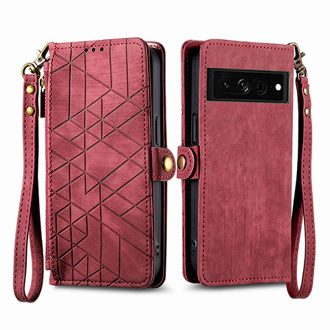 Funda de Cuero Cartera con Soporte Carcasa S17D para Google Pixel 7 Pro 5G Rojo