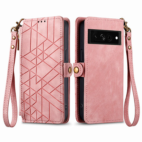 Funda de Cuero Cartera con Soporte Carcasa S17D para Google Pixel 7 Pro 5G Rosa