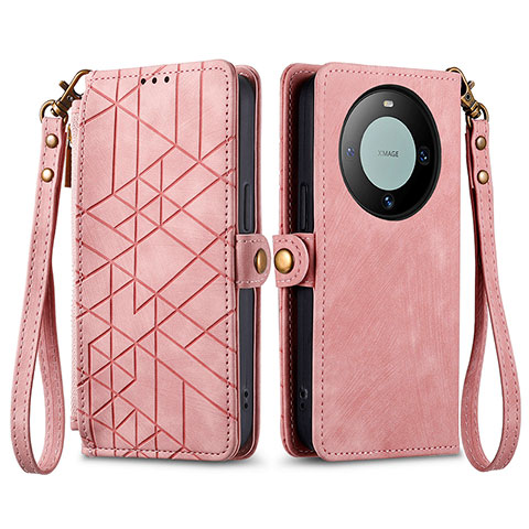 Funda de Cuero Cartera con Soporte Carcasa S17D para Huawei Mate 60 Pro+ Plus Rosa