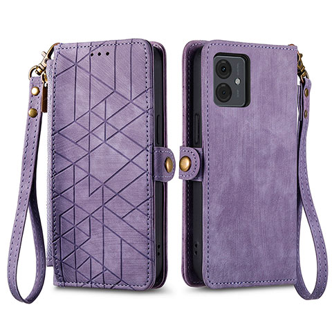 Funda de Cuero Cartera con Soporte Carcasa S17D para Motorola Moto G14 Morado