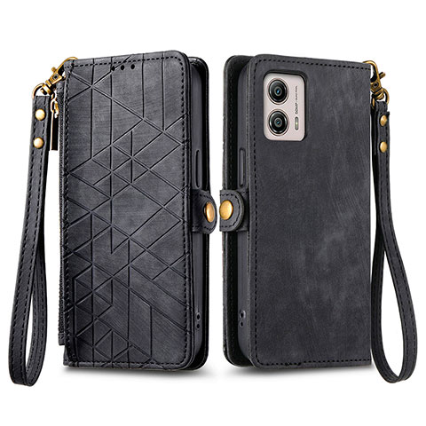 Funda de Cuero Cartera con Soporte Carcasa S17D para Motorola Moto G53 5G Negro