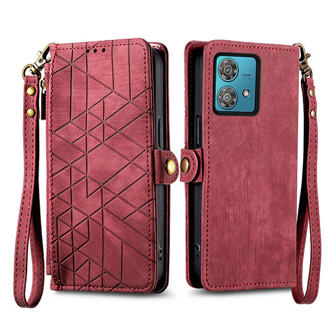 Funda de Cuero Cartera con Soporte Carcasa S17D para Motorola Moto G84 5G Rojo