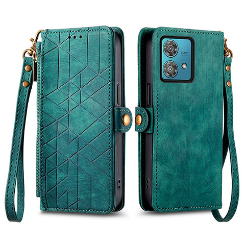 Funda de Cuero Cartera con Soporte Carcasa S17D para Motorola Moto G84 5G Verde