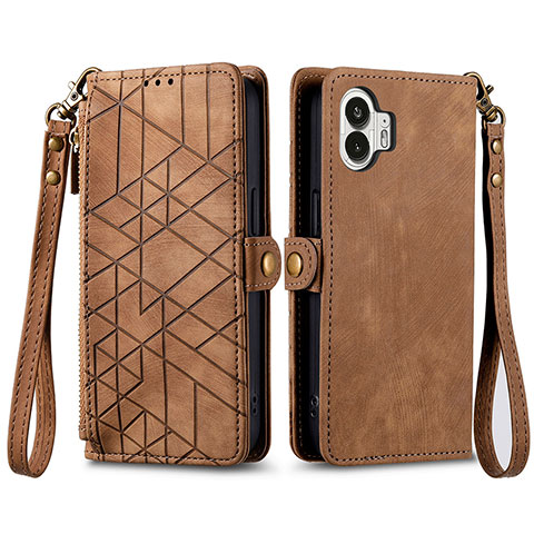 Funda de Cuero Cartera con Soporte Carcasa S17D para Nothing Phone 2 Marron