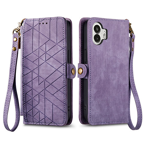 Funda de Cuero Cartera con Soporte Carcasa S17D para Nothing Phone 2 Morado