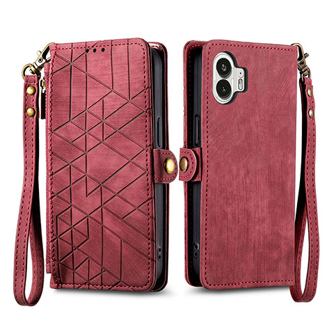 Funda de Cuero Cartera con Soporte Carcasa S17D para Nothing Phone 2 Rojo