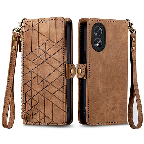 Funda de Cuero Cartera con Soporte Carcasa S17D para Oppo A18 Marron