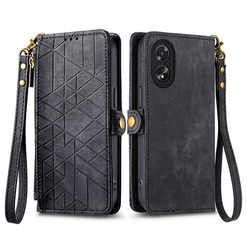 Funda de Cuero Cartera con Soporte Carcasa S17D para Oppo A18 Negro