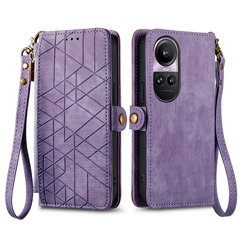 Funda de Cuero Cartera con Soporte Carcasa S17D para Oppo Reno10 5G Morado