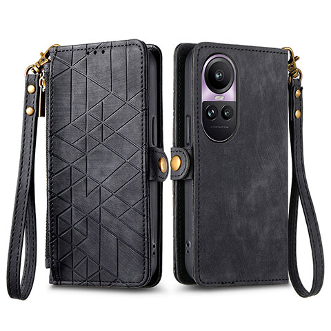 Funda de Cuero Cartera con Soporte Carcasa S17D para Oppo Reno10 5G Negro