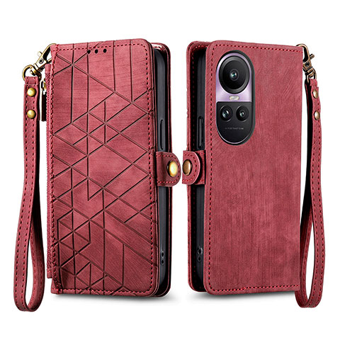 Funda de Cuero Cartera con Soporte Carcasa S17D para Oppo Reno10 5G Rojo