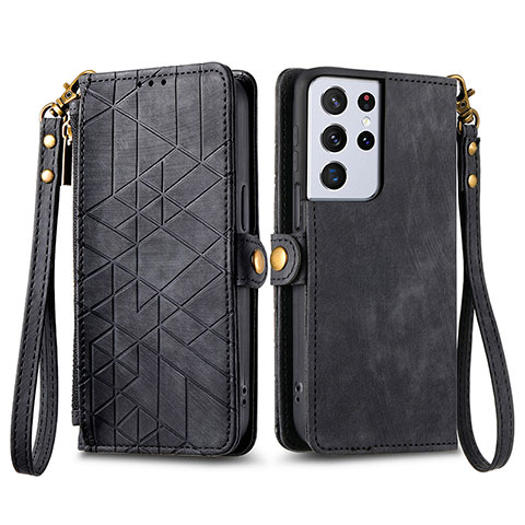 Funda de Cuero Cartera con Soporte Carcasa S17D para Samsung Galaxy S23 Ultra 5G Negro