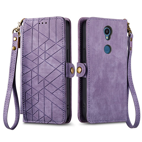 Funda de Cuero Cartera con Soporte Carcasa S17D para Sharp Rouvo V Morado