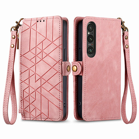 Funda de Cuero Cartera con Soporte Carcasa S17D para Sony Xperia 1 V Rosa