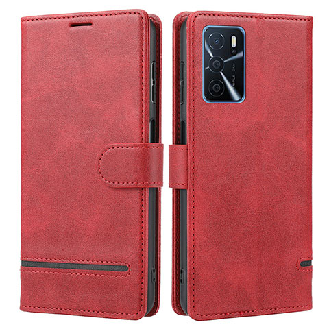 Funda de Cuero Cartera con Soporte Carcasa SY1 para Oppo A16 Rojo