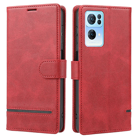 Funda de Cuero Cartera con Soporte Carcasa SY1 para Oppo Reno7 Pro 5G Rojo