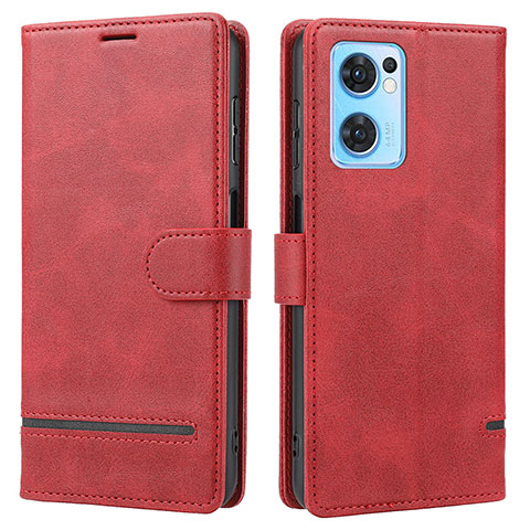 Funda de Cuero Cartera con Soporte Carcasa SY1 para Oppo Reno7 SE 5G Rojo