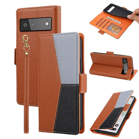 Funda de Cuero Cartera con Soporte Carcasa SY2 para Google Pixel 6a 5G Marron