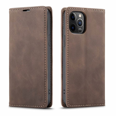 Funda de Cuero Cartera con Soporte Carcasa T01 para Apple iPhone 12 Pro Max Marron