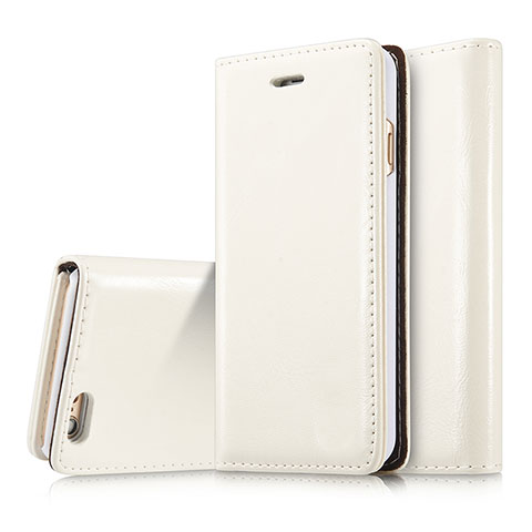 Funda de Cuero Cartera con Soporte Carcasa T01 para Apple iPhone 6 Blanco