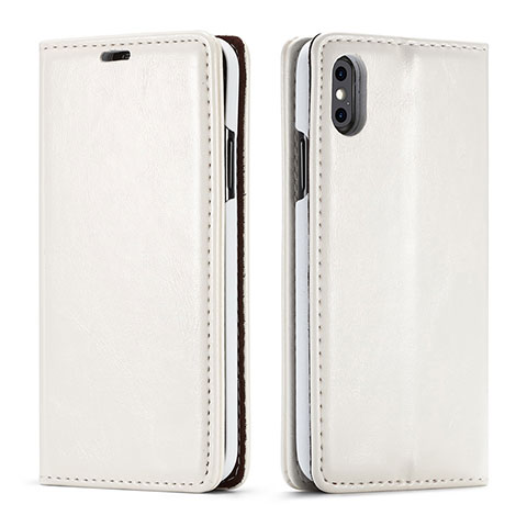 Funda de Cuero Cartera con Soporte Carcasa T01 para Apple iPhone X Blanco