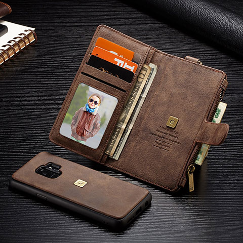 Funda de Cuero Cartera con Soporte Carcasa T01 para Samsung Galaxy S9 Marron