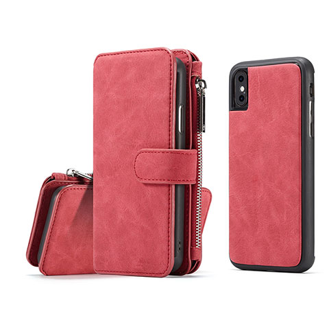 Funda de Cuero Cartera con Soporte Carcasa T02 para Apple iPhone Xs Rojo