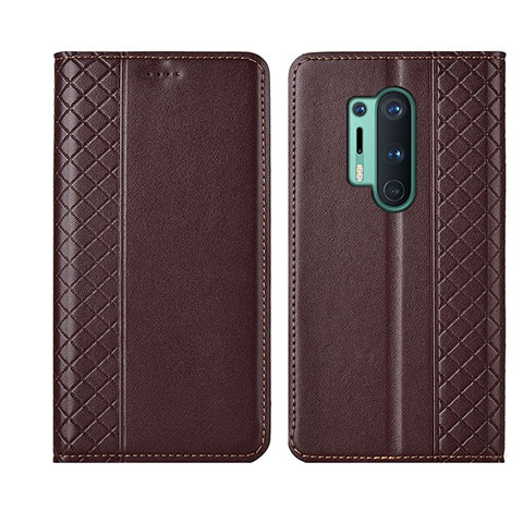 Funda de Cuero Cartera con Soporte Carcasa T02 para OnePlus 8 Pro Marron