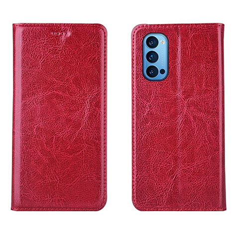 Funda de Cuero Cartera con Soporte Carcasa T02 para Oppo Reno4 5G Rojo