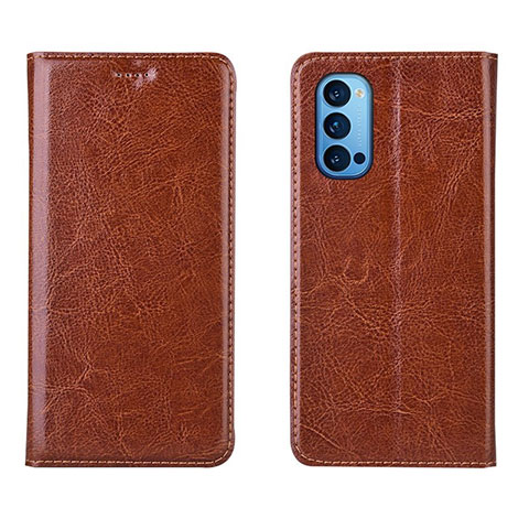 Funda de Cuero Cartera con Soporte Carcasa T02 para Oppo Reno4 Pro 5G Marron