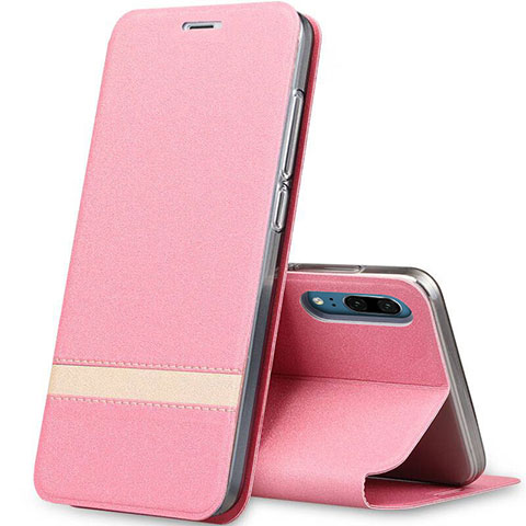 Funda de Cuero Cartera con Soporte Carcasa T03 para Huawei P20 Oro Rosa