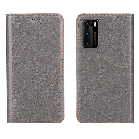 Funda de Cuero Cartera con Soporte Carcasa T03 para Huawei P40 Gris