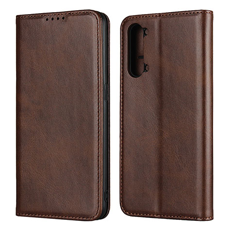 Funda de Cuero Cartera con Soporte Carcasa T03 para Oppo F15 Marron