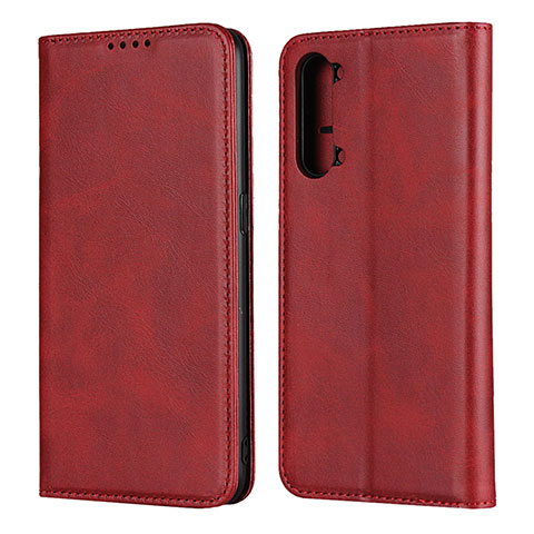 Funda de Cuero Cartera con Soporte Carcasa T03 para Oppo F15 Rojo