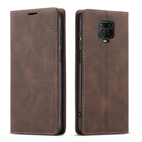 Funda de Cuero Cartera con Soporte Carcasa T03 para Xiaomi Redmi Note 9 Pro Max Marron