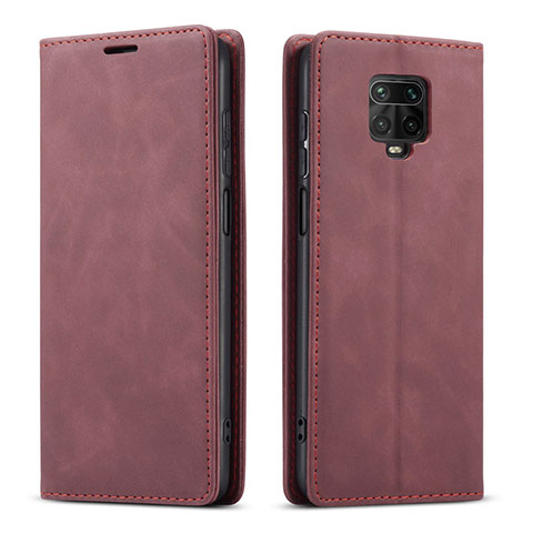 Funda de Cuero Cartera con Soporte Carcasa T03 para Xiaomi Redmi Note 9 Pro Max Rojo Rosa