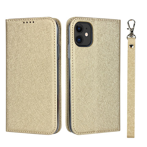 Funda de Cuero Cartera con Soporte Carcasa T04 para Apple iPhone 11 Oro