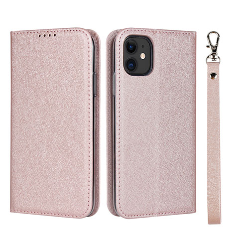 Funda de Cuero Cartera con Soporte Carcasa T04 para Apple iPhone 11 Oro Rosa