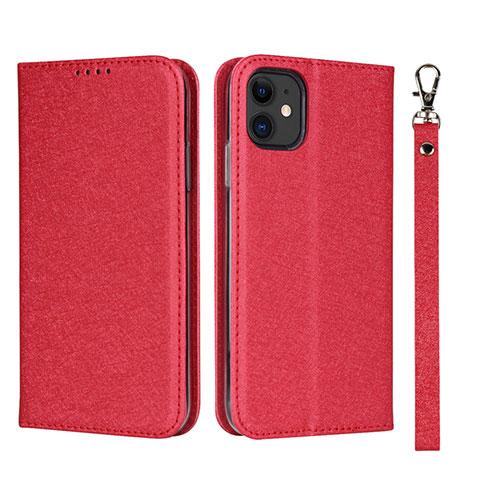 Funda de Cuero Cartera con Soporte Carcasa T04 para Apple iPhone 11 Rojo