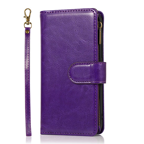 Funda de Cuero Cartera con Soporte Carcasa T04 para Apple iPhone 12 Mini Morado