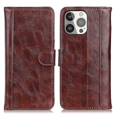 Funda de Cuero Cartera con Soporte Carcasa T04 para Apple iPhone 14 Pro Marron